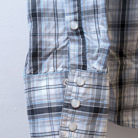 Wyoming Traders Western Blue Plaid Pearl Snap Button Down Shirt Mens Medium - Picture 8 of 12